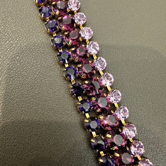 Coach 3 Row Purple Rhinestone Crystal Fancy Statement Bling Bracelet 7" - Picture 6 of 12